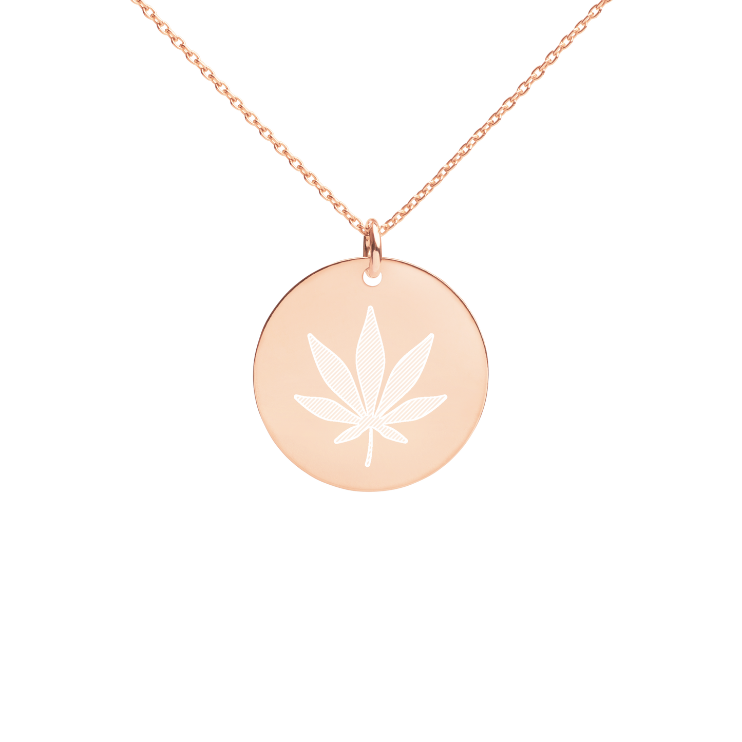 Cannabis weed leaf  ( Silver - 24k Gold - 18k Rose Gold )  Engraved Disc Necklace