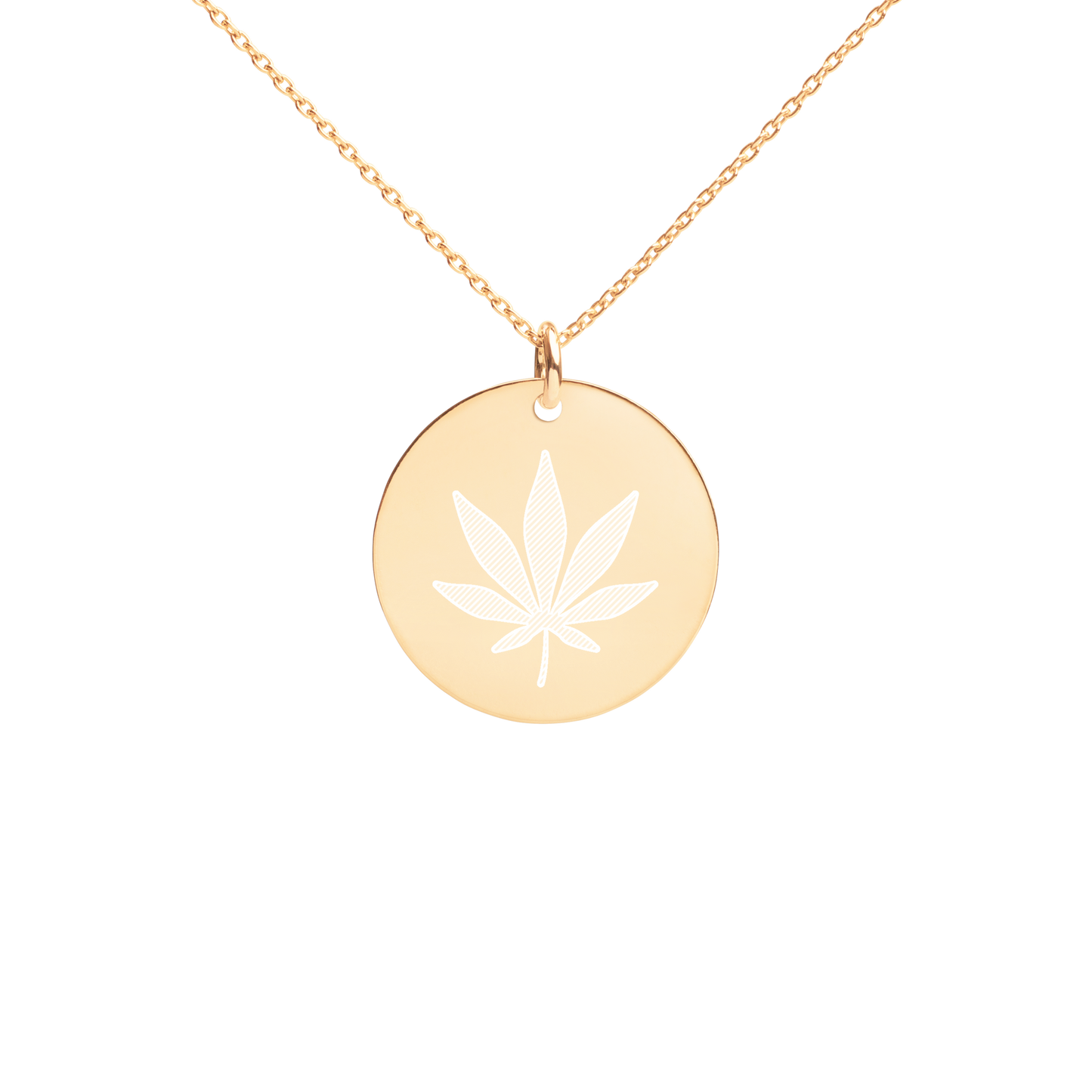 Cannabis weed leaf  ( Silver - 24k Gold - 18k Rose Gold )  Engraved Disc Necklace